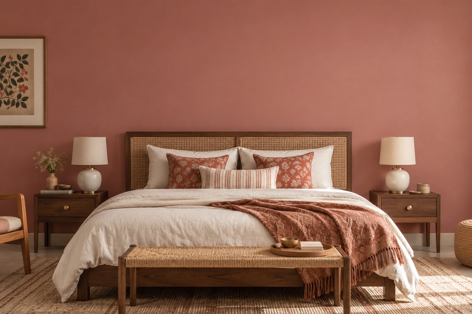 A restful bedroom with soft furnishings