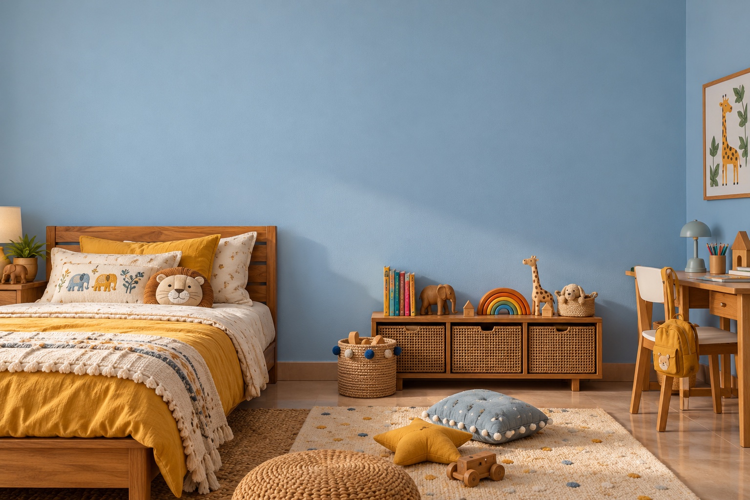 Illustrative children’s room with painted walls and furniture