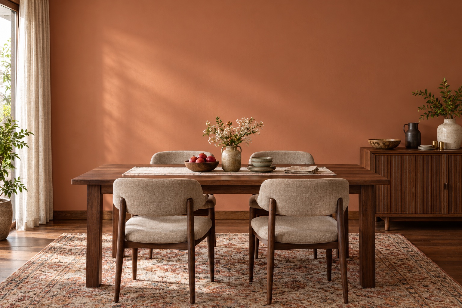 Illustrative dining room with painted walls and furniture