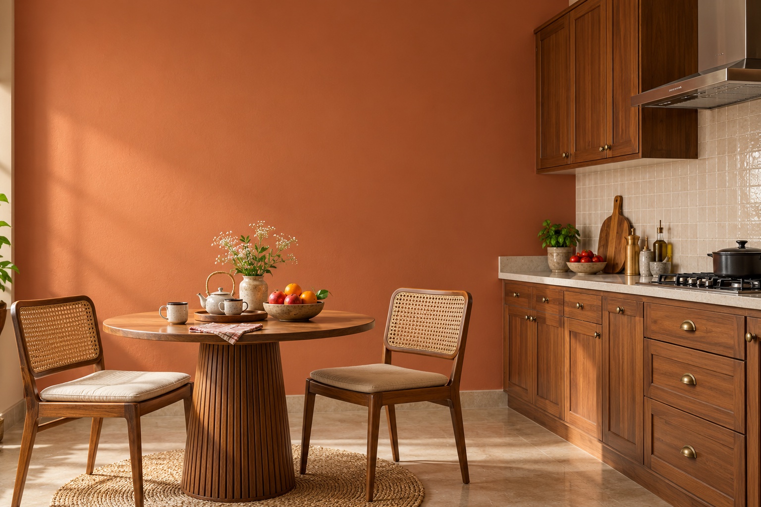 A practical kitchen with cabinets and painted walls